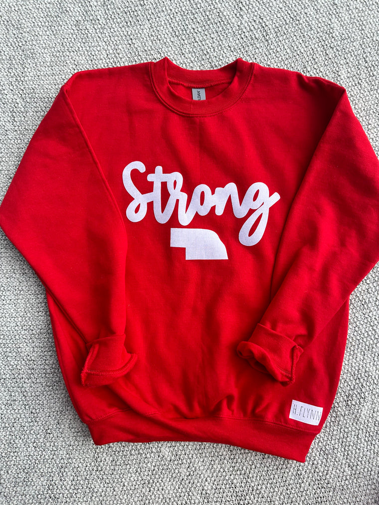 STRONG + LITTLE STATE - RED GILDAN CREW (YOUTH + ADULT)