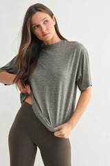 Mono B - Brushed Hacci Oversized Boyfriend Tee: 2TONE GREY / S:M:L (2:2:2)