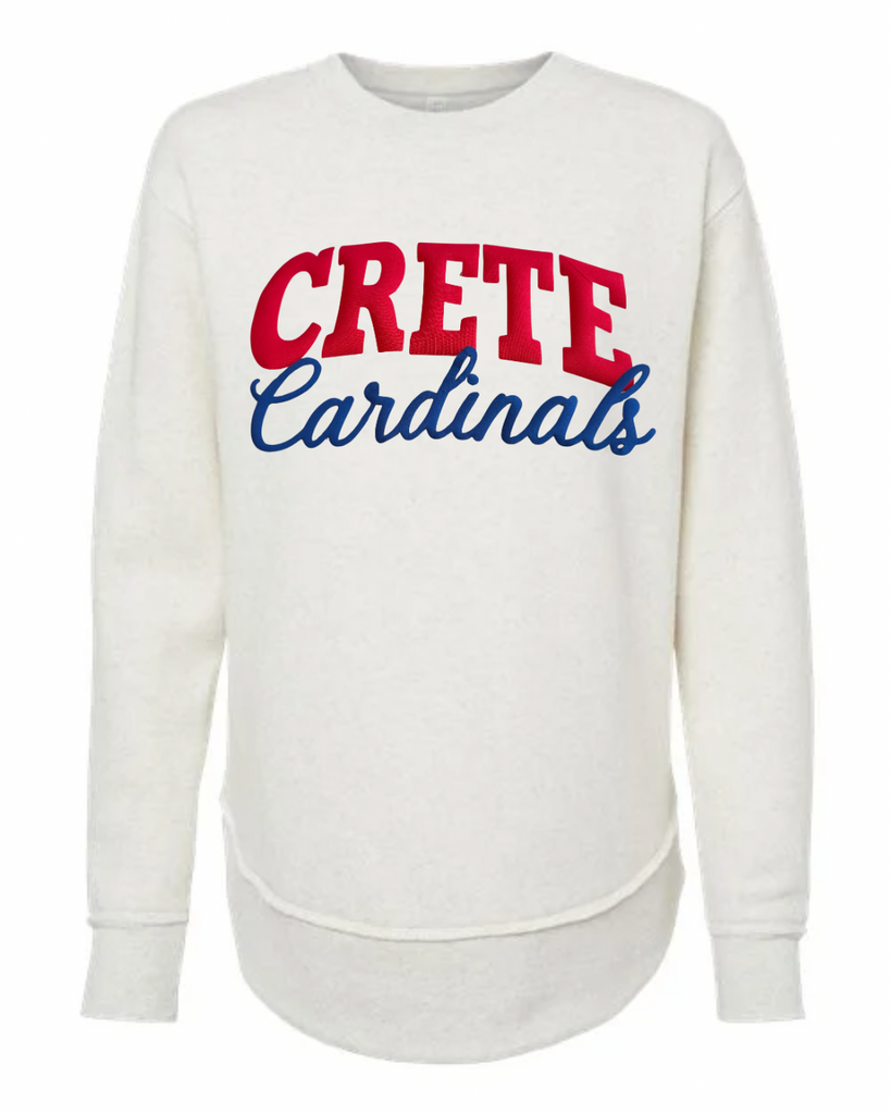 RED CRETE BLUE CARDINALS - IVORY WOMENS FLEECE LONG CREWNECK