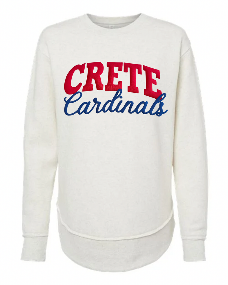 RED CRETE BLUE CARDINALS - IVORY WOMENS FLEECE LONG CREWNECK