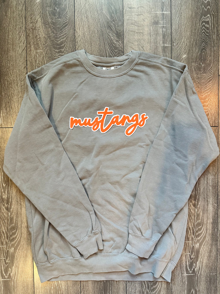 MUSTANGS - GREY COMFORT COLORS CREW (TODDLER + YOUTH + ADULT)