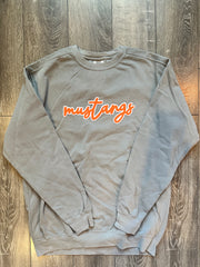 MUSTANGS - GREY COMFORT COLORS CREW (TODDLER + YOUTH + ADULT)