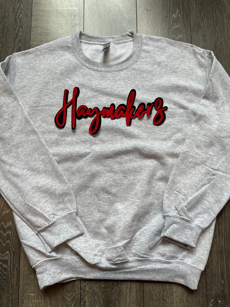 CURSIVE RED/BLACK HAYMAKERS - ASH GREY GILDAN CREWNECK