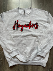 CURSIVE RED/BLACK HAYMAKERS - ASH GREY GILDAN CREWNECK
