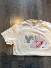 AUTUMN PATCHWORK STATE + GREEN POLKA DOT HEART- IVORY T-SHIRT