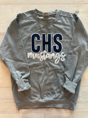 CHS MUSTANGS  - GREY COMFORT COLORS CREW