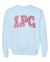 LPG - (PINK/RED ROSES FLORAL / HOT PINK) - LIGHT BLUE COMFORT COLORS CREW