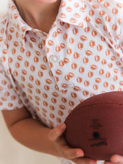 RuffleButts + RuggedButts - Boys Football Frenzy Knit Short Sleeve Performance Polo: White / 3-6m