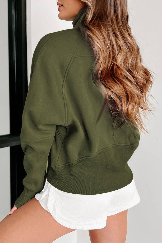 Pretty Bash - Quarter Zip Kangaroo Pocket Sweatshirt: Light Grey / L