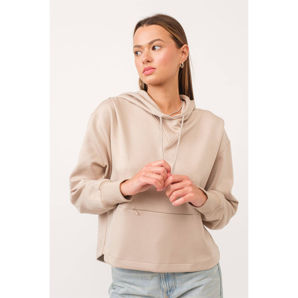 The GREii - Airlite Pocket Relaxed Fit Hoodie: LIGHT TAUPE / L