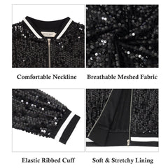 Anna Kaci Wholesale - Game Day Sequin Bomber Jacket with Ribbed Trim and Front Zip: Red / XL 16-18