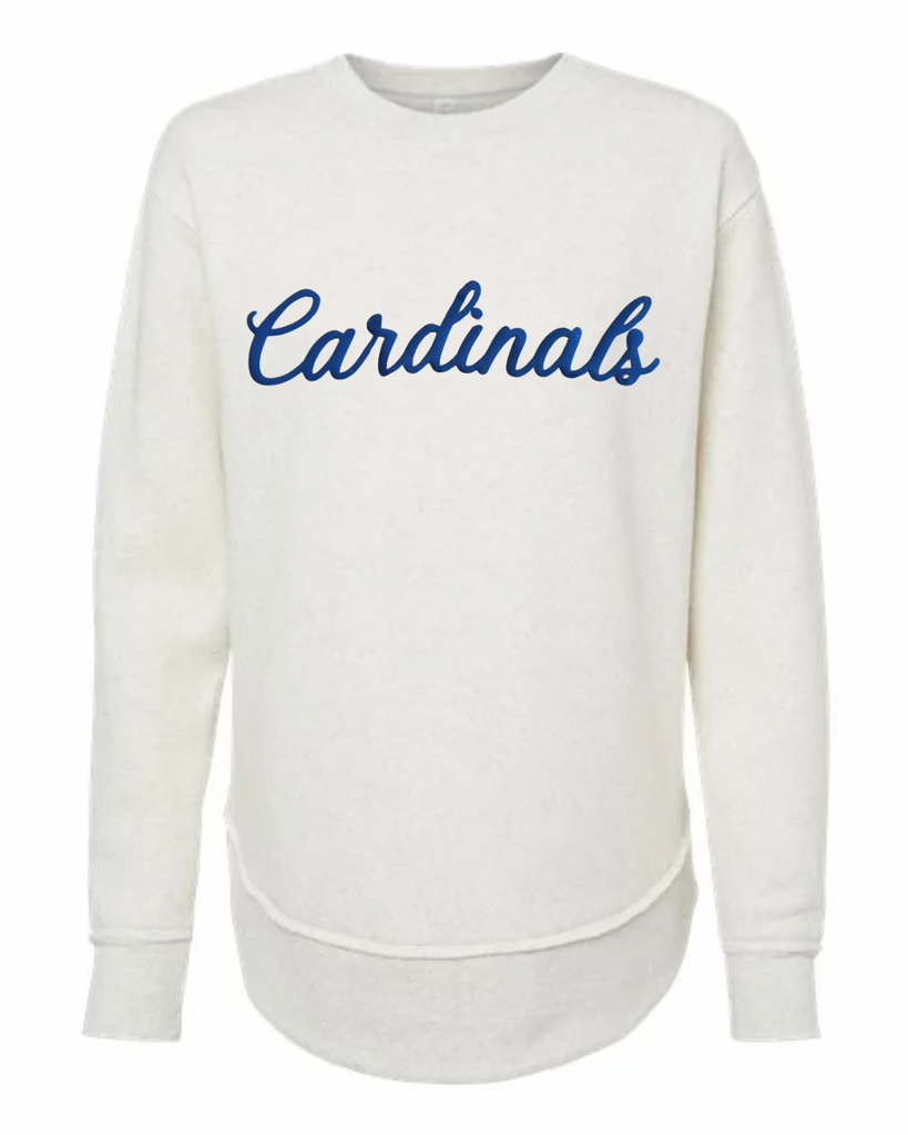 BLUE CURSIVE CARDINALS - IVORY FLEECE LONG CREW