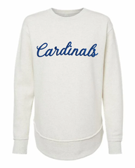 BLUE CURSIVE CARDINALS - IVORY FLEECE LONG CREW