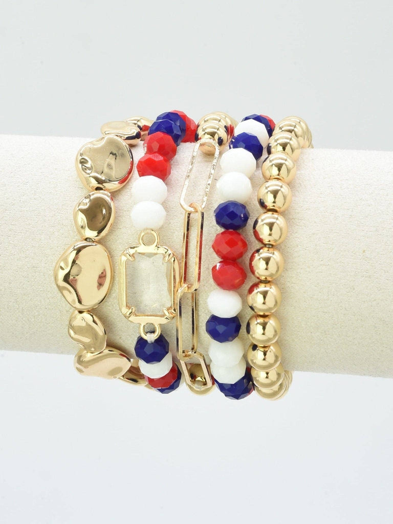 MiMi Wholesale - CB2286 CCB Multi Strand Bead Bracelet Set: Red White
