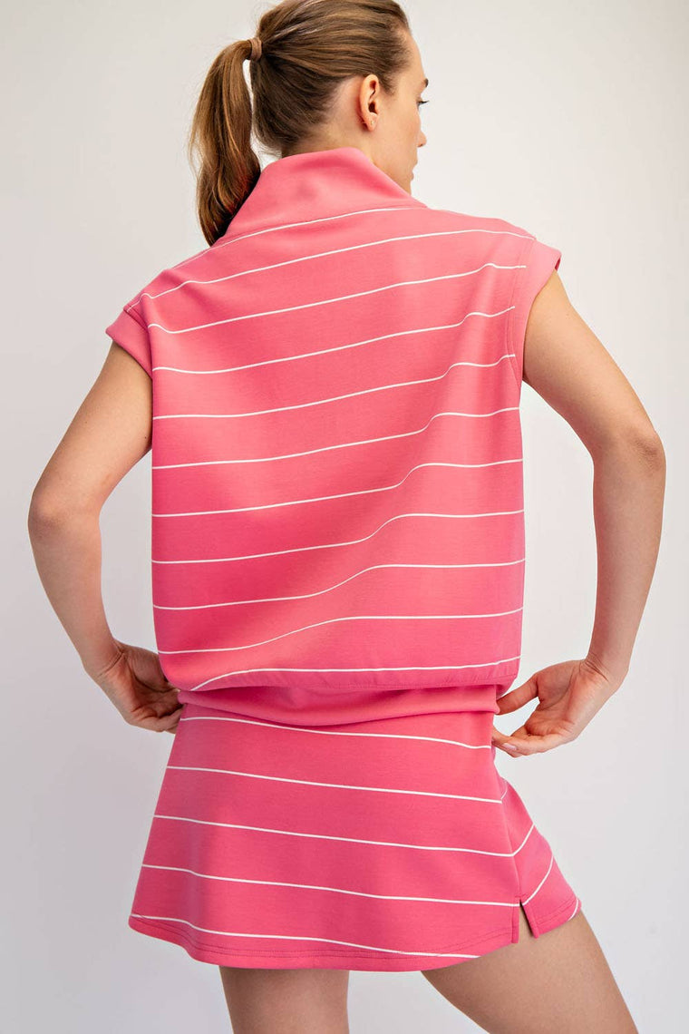 Rae Mode - MODAL SCUBA STRIPE LUXE V-NECK SLEEVELESS TOP: Brink Pink/Cream / S-M-L(2-2-2)
