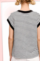 La Miel - JDT7710-Nautical Cap Sleeve Striped Top: Goji Berry / M