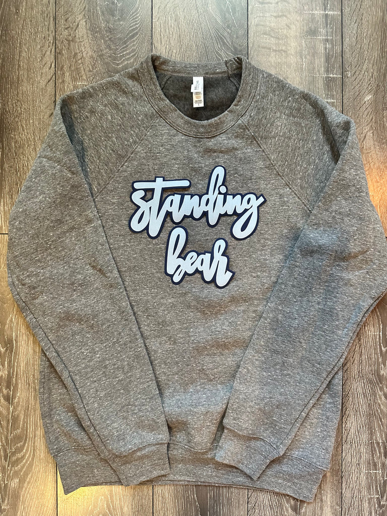 CURSIVE STANDING BEAR - GREY SPONGE CREW