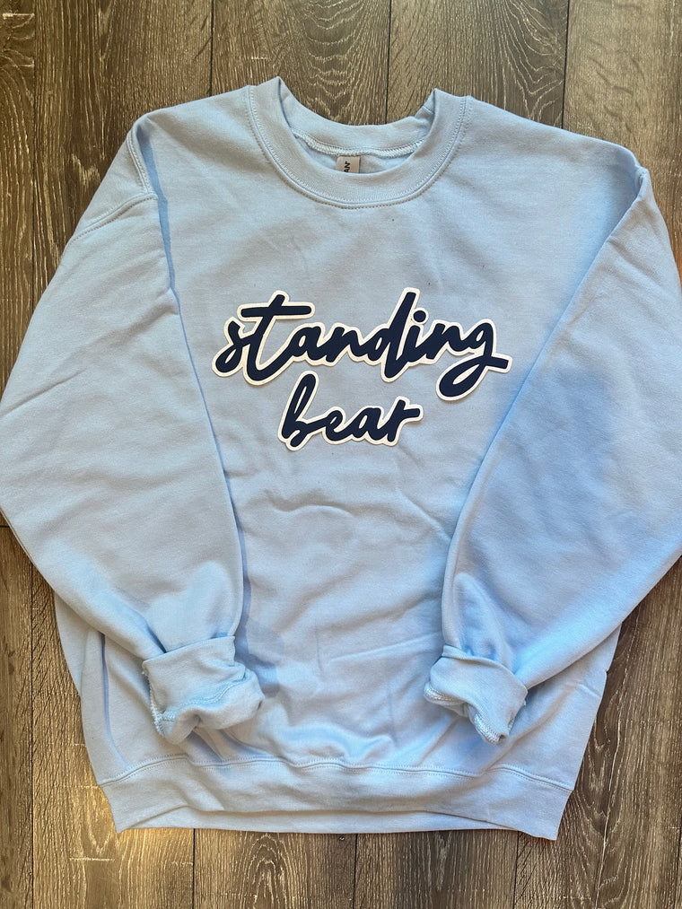 DAINTY STANDING BEAR - LIGHT BLUE GILDAN CREW