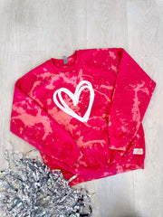 PINK DYED DOUBLE HEART - HOT PINK CREW
