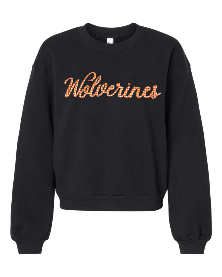 ORANGE GINGHAM WOLVERINES - BLACK CROP CREW
