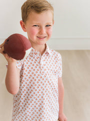 RuffleButts + RuggedButts - Boys Football Frenzy Knit Short Sleeve Performance Polo: White / 2T