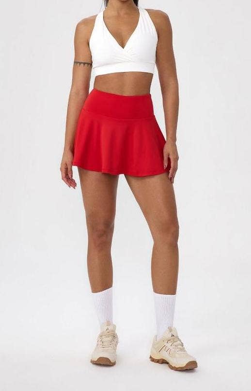 Active by Anna-Kaci - High Waist Athletic Skort Built In Shorts Pocket: Red / S