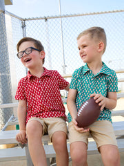 RuffleButts + RuggedButts - Boys Varsity Red Football Frenzy Knit Short Sleeve Performance Polo: Red / 7