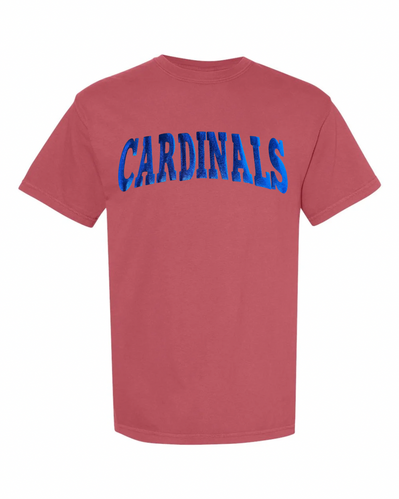 BLUE METALLIC CARDINALS - CRIMSON COMFORT COLORS TEE