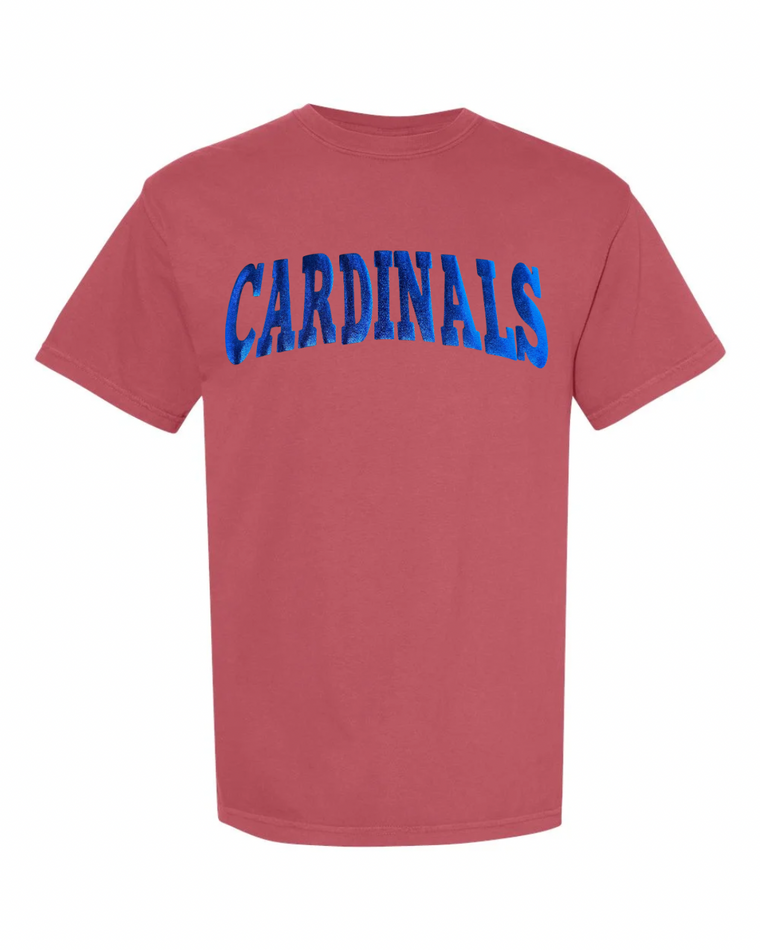 BLUE METALLIC CARDINALS - CRIMSON COMFORT COLORS TEE