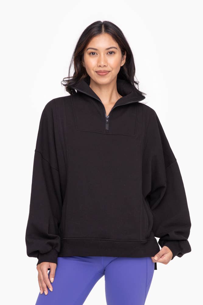 Mono B - Oversized Half Zip Pullover: Black / S:M:L (2:2:2)