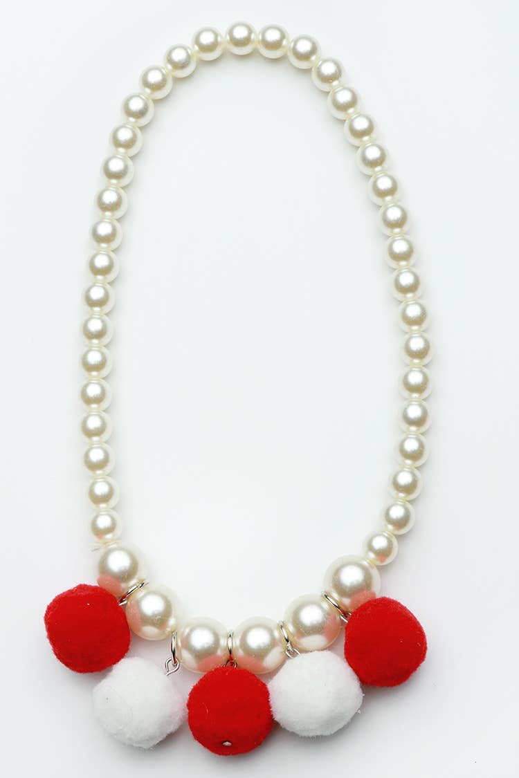 Sparkle Sisters by Couture Clips - Red and White  Pom Pom Necklace