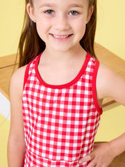 RuffleButts + RuggedButts - Girls Red Gingham Pleated Skirt Active Dress & Bike Short Set: Red / 8