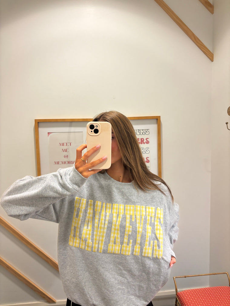 YELLOW GINGHAM HAWKEYES - ASH GREY CREW