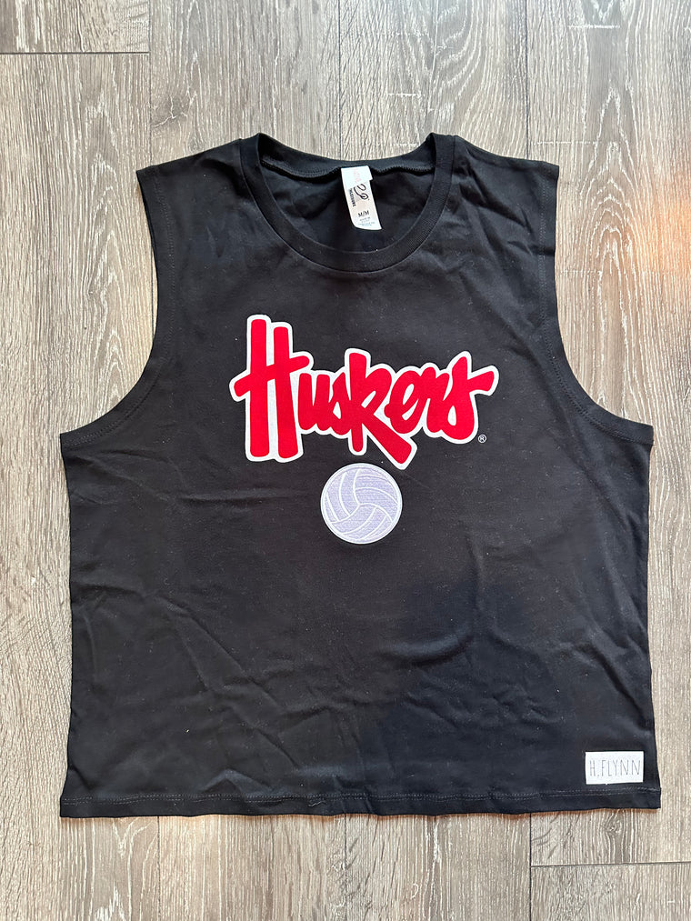 HUSKERS WITH VOLLEYBALL - BLACK TANK