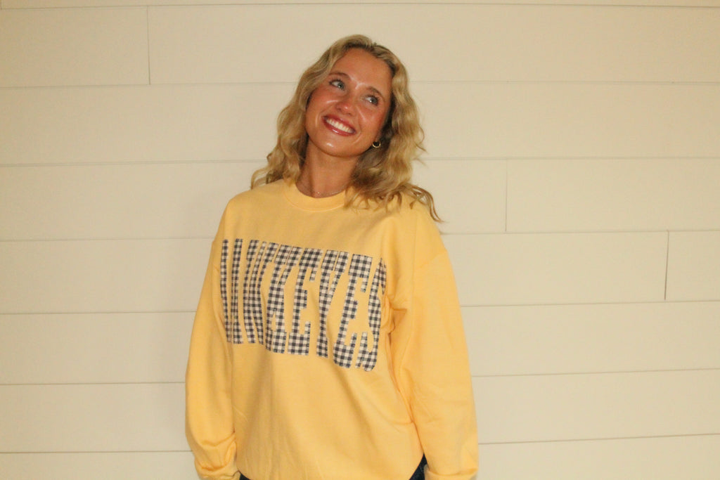 GINGHAM HAWKEYES - BUTTER YELLOW CREW