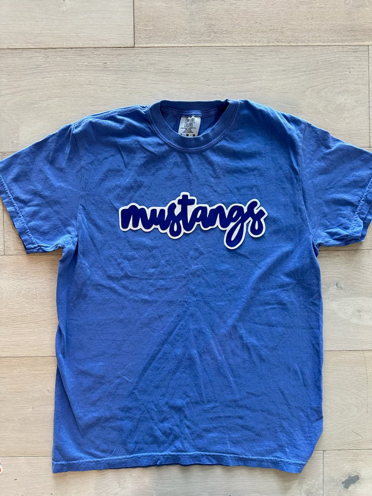 MODERN BLUE/WHITE MUSTANGS - BLUE COMFORT COLORS TEE (YOUTH + ADULT)