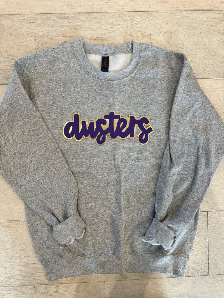 PURPLE/GOLD METALLIC DUSTERS - GREY GILDAN CREW - YOUTH + ADULT