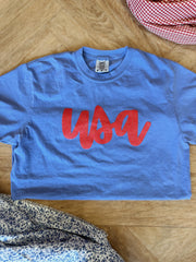 RED SPARKLE USA - FLO BLUE COMFORT COLORS TEE