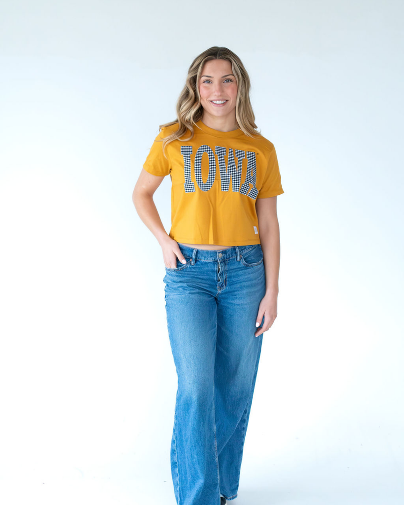 BLACK + WHITE GINGHAM IOWA - MUSTARD CROP TEE