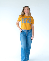 BLACK + WHITE GINGHAM IOWA - MUSTARD CROP TEE