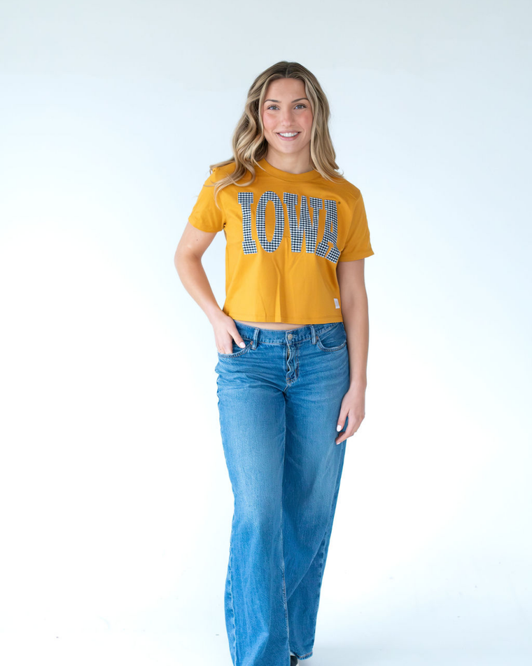 BLACK + WHITE GINGHAM IOWA - MUSTARD CROP TEE
