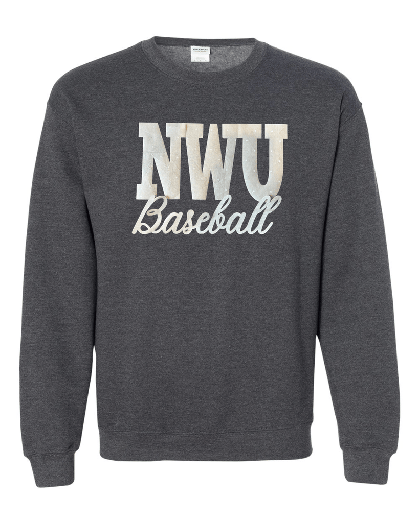 NWU BASEBALL (BEIGE POLKA DOT + GOLD METALLIC) - DARK HEATHER GILDAN CREWNECK