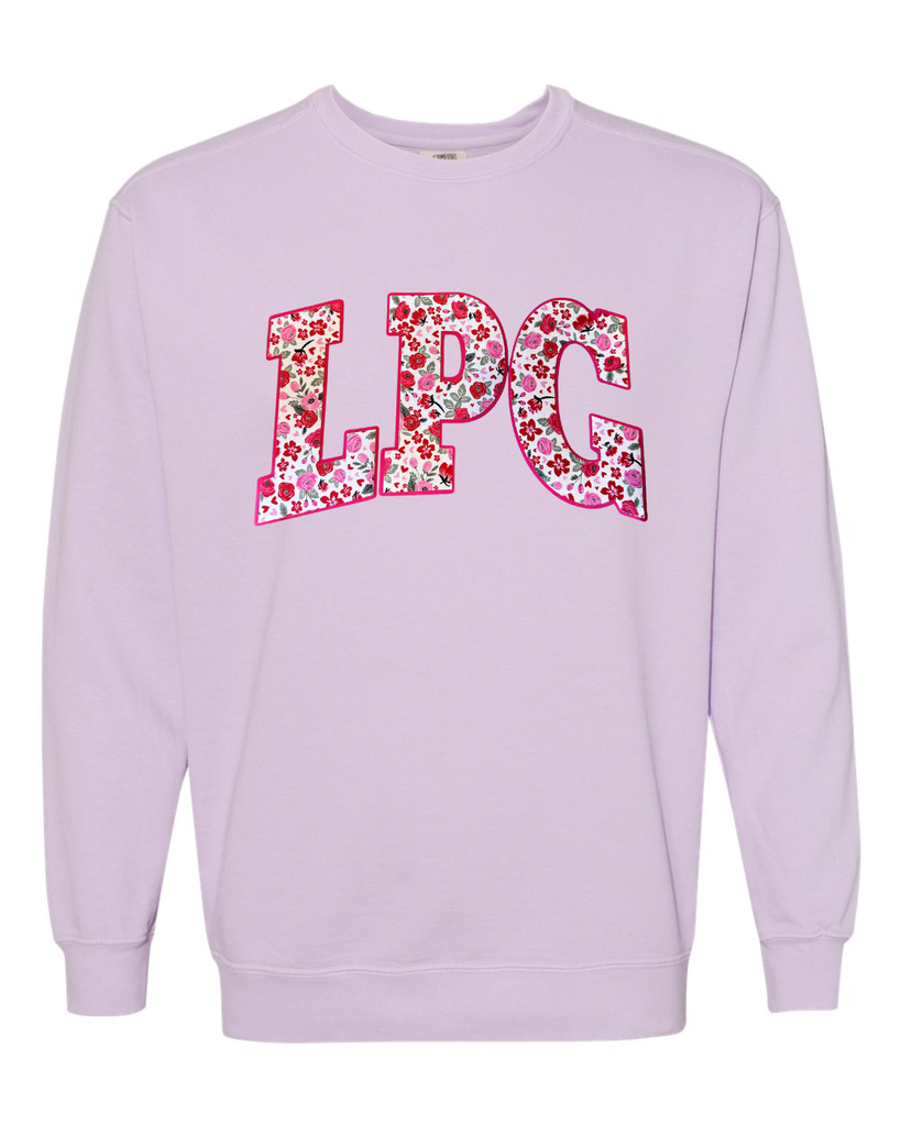 LPG - (PINK/RED ROSES FLORAL / HOT PINK) - PURPLE COMFORT COLORS CREW