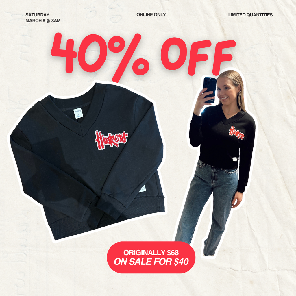 HUSKERS - BLACK V NECK LADIES SWEATSHIRT