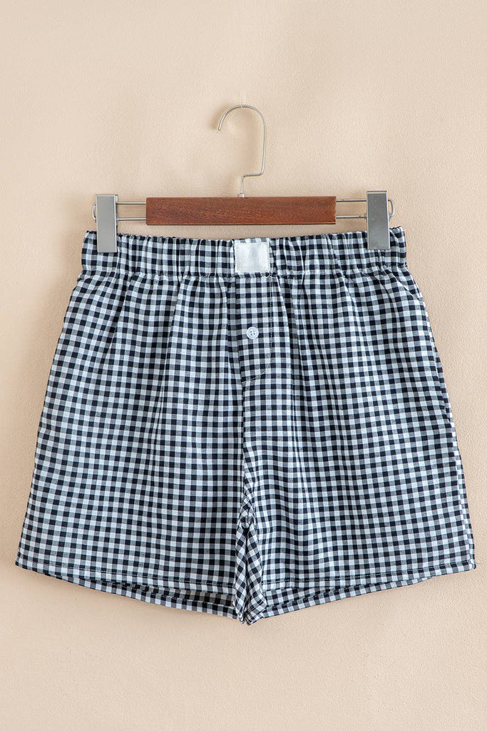 Lovesoft - Red Plaid Gingham Printed High Waist Shorts: Red Stripe / 100%Polyester / XL