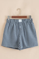 Lovesoft - Red Plaid Gingham Printed High Waist Shorts: Red Stripe / 100%Polyester / S