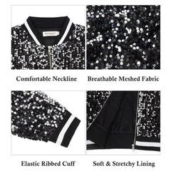 Anna Kaci Wholesale - Game Day Sequin Bomber Jacket with Ribbed Trim and Front Zip: Red / Large 12-14
