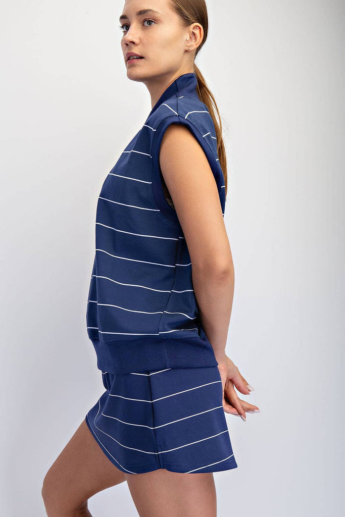Rae Mode - MODAL SCUBA STRIPE LUXE V-NECK SLEEVELESS TOP: Brink Pink/Cream / S-M-L(2-2-2)
