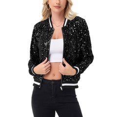 Anna Kaci Wholesale - Game Day Sequin Bomber Jacket with Ribbed Trim and Front Zip: Red / XXL 20-22