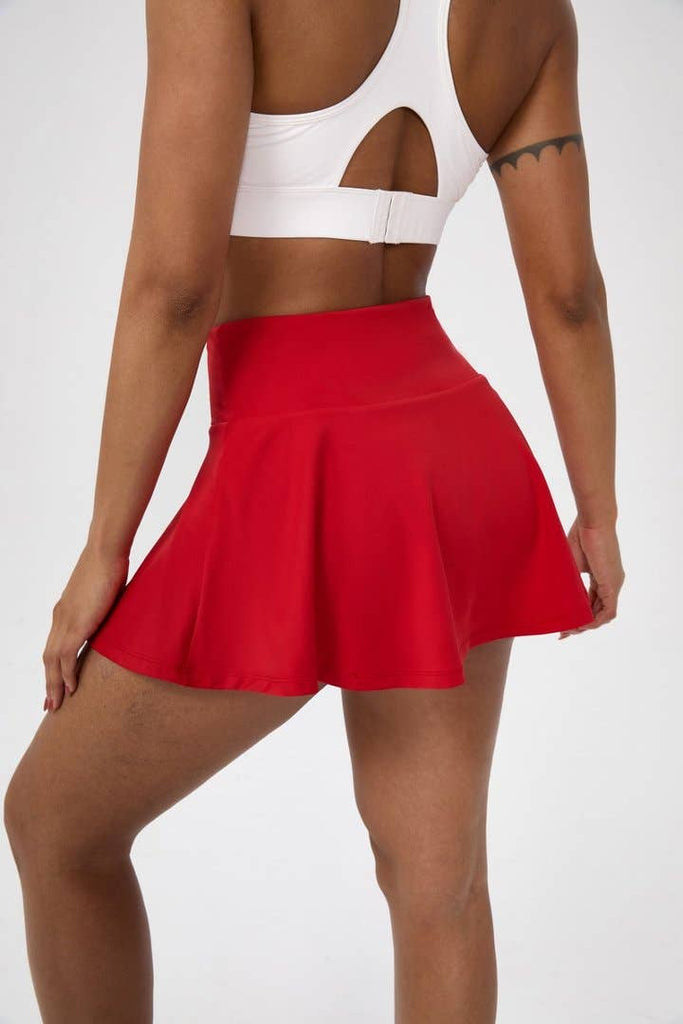 Active by Anna-Kaci - High Waist Athletic Skort Built In Shorts Pocket: Red / M